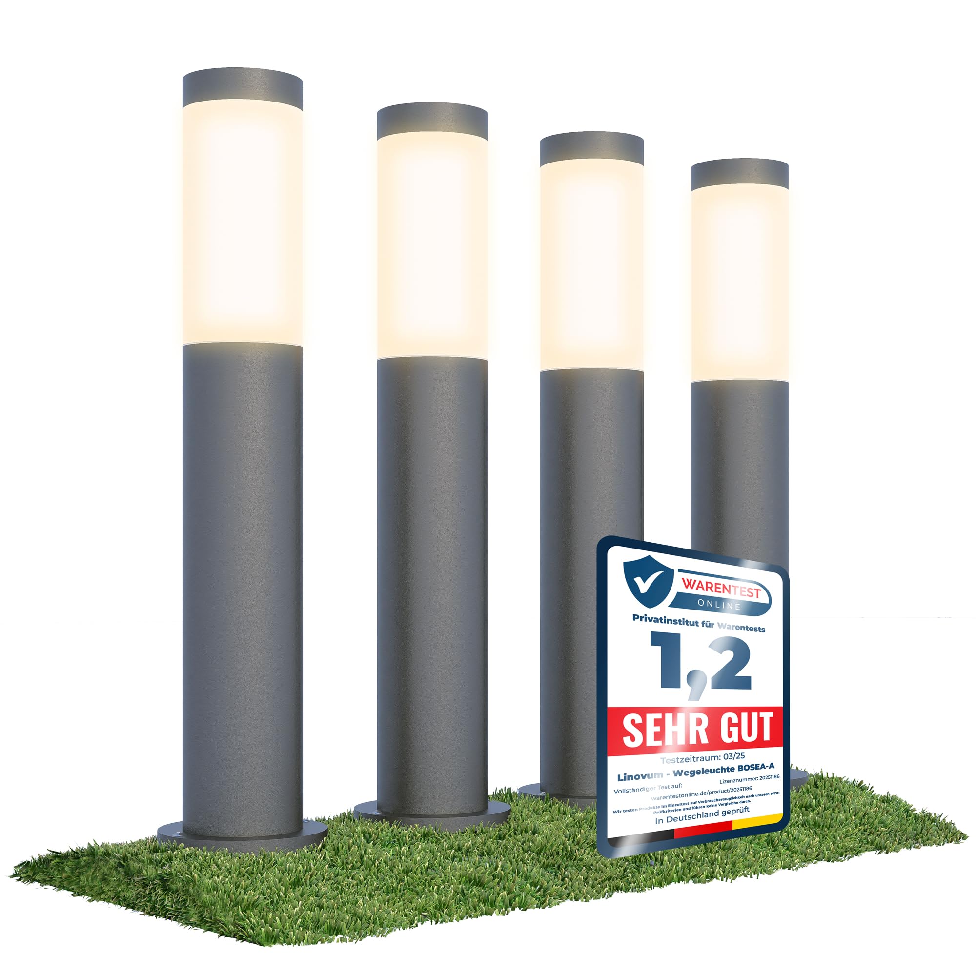 linovum BOSEA-A 4 Stück Wegeleuchten E27 Lampenfassung Outdoor Pollerleuchte - Wegbeleuchtung aus Edelstahl IP44 Höhe 50 cm