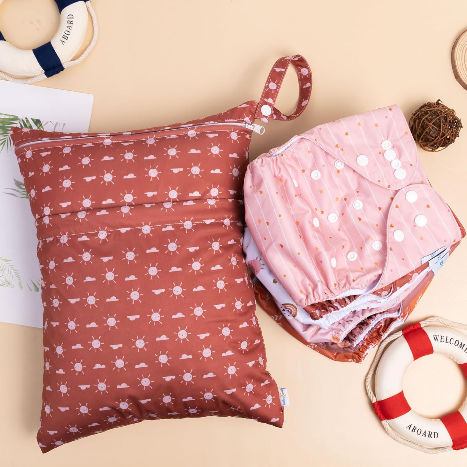 babygoal Baby Cloth Diapers 6 Pack with 6pcs Rayon from Bamboo Inserts and Wet Bag, One Size Reusable Washable Pocket Nappy Covers for Infant Boys and Girls 6FG04 - Image 6