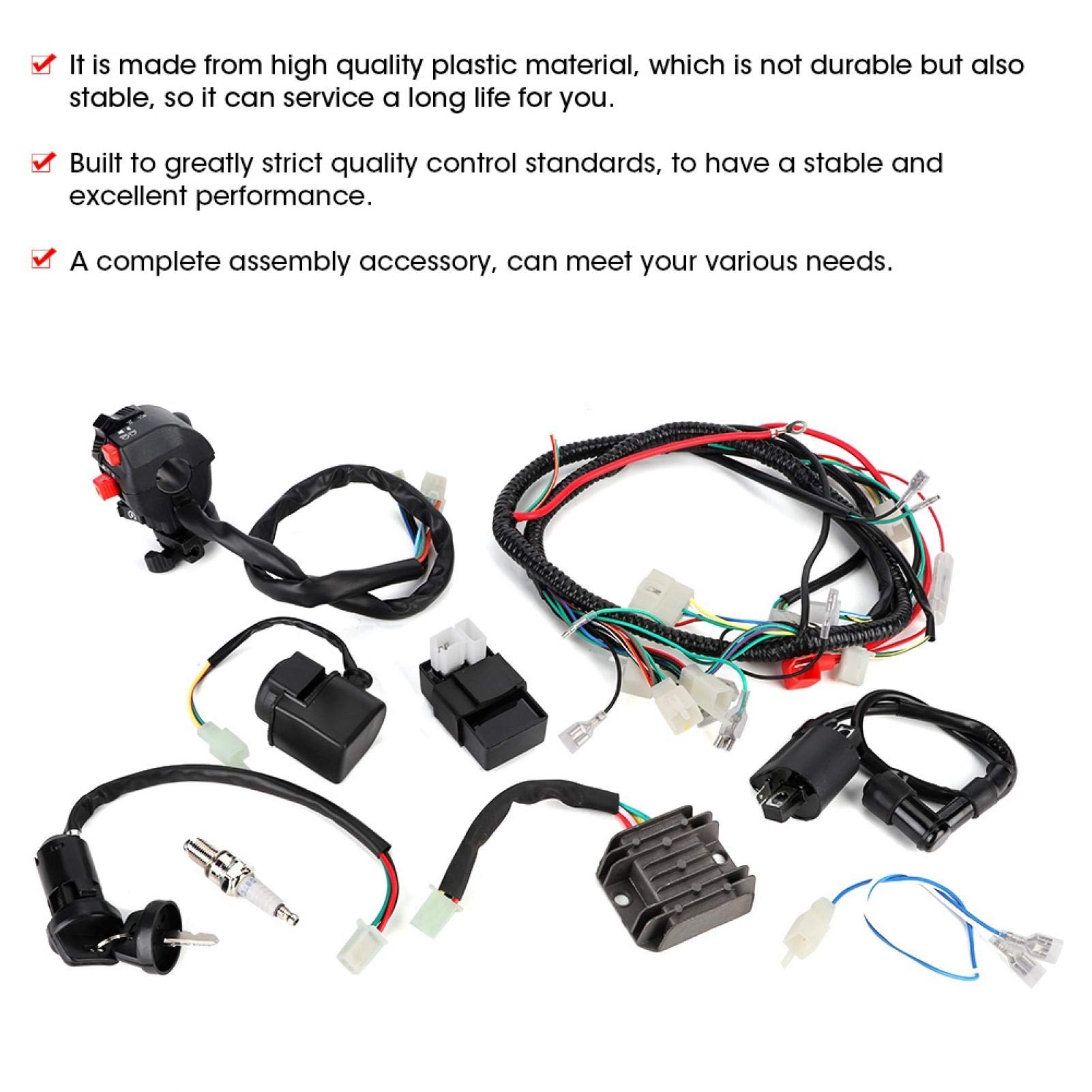 Kit Completo di Cablaggio Quadruplo Kit di Cablaggio Elettrico ATV con Relè Solenoide Interruttore di Accensione CDI per Quad ATV 200-300cc