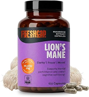 FreshCap Mushrooms Lions Mane Supplement Capsules 14,000mg - Lion's Mane, High Potency Extract, 14:1 Organic Mushroom Supplement, Ayurveda Focus Made in USA (120 Capsules)