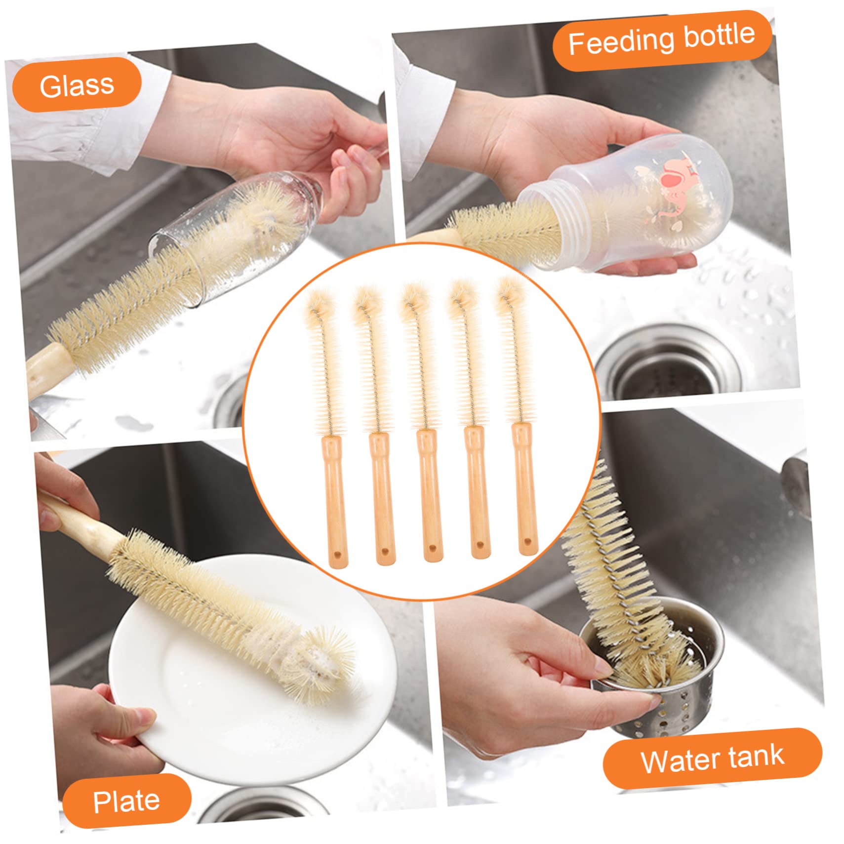 COLLBATH 5pcs Kitchen Cup Brush Bottle Brush Travel Water Bottles Breast Bottle for Milk Cleaning Brush Cleaner Brush Cleaning Scrubber Cup Cleaner Pig Bristle Material