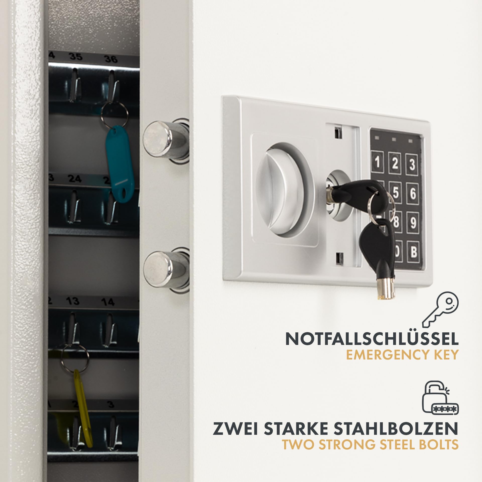 casa pura Schlüsseltresor mit Elektronikschloss - Schlüsselkasten für 27 Schlüssel inkl. Schlüsselanhänger & Notfallschlüssel