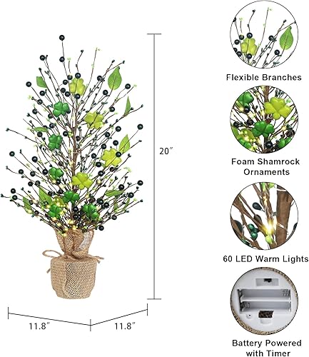 Miniatura 4 de Decoraciones del día de San Patricio, árbol de mesa de DECSPAS de 20 pulgadas con trébol de espuma, decoración del día de San Patricio, centro de