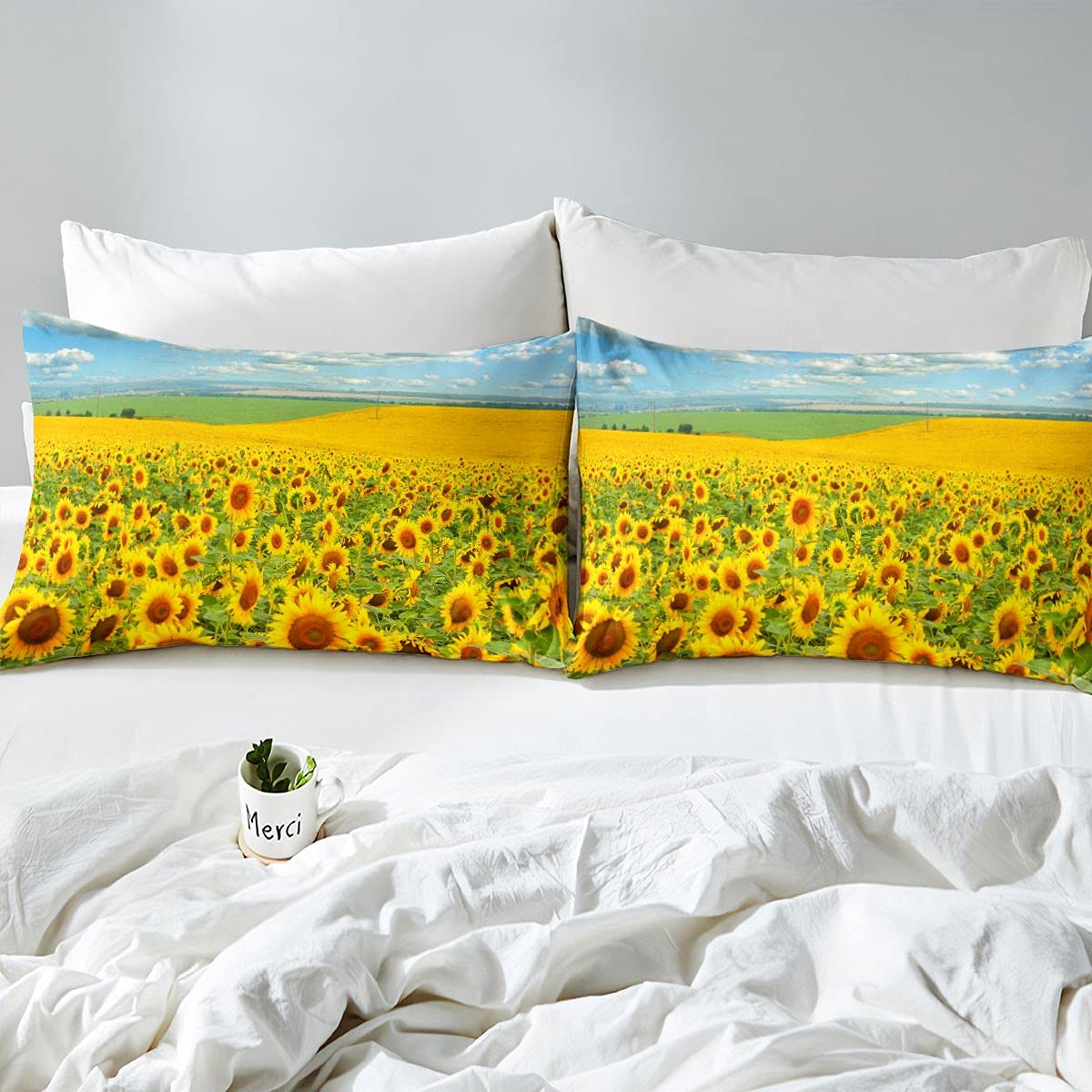 Juego de sábanas de Girasol con Estampado Floral para niños, niñas, Adolescentes, Flores, Juego de sábanas Transpirable, Color Amarillo