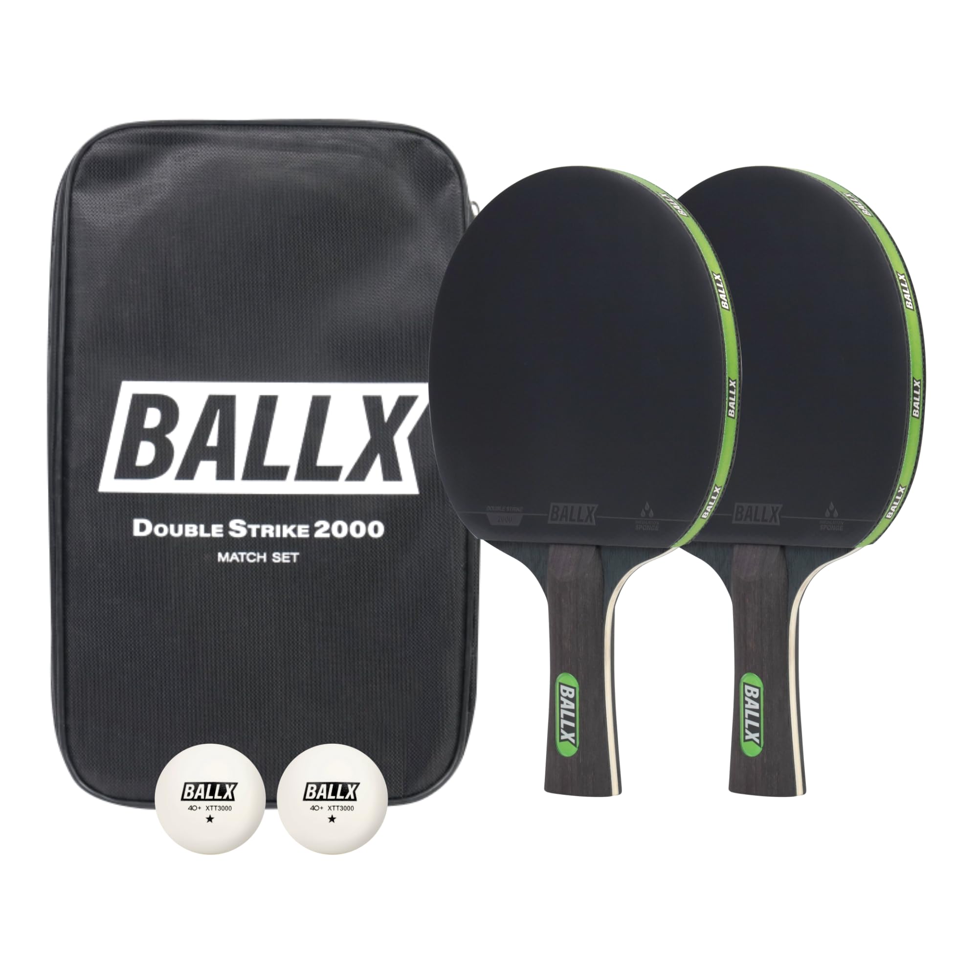 Tischtennnisschläger Set DoubleStrike 2000 inkl. Tasche & Bälle [PRO Carbon] - Tischtennisschläger Set - Tischtennisset - Table Tennis Racket - Tischtenniskellen - Tennisschläger Carbon