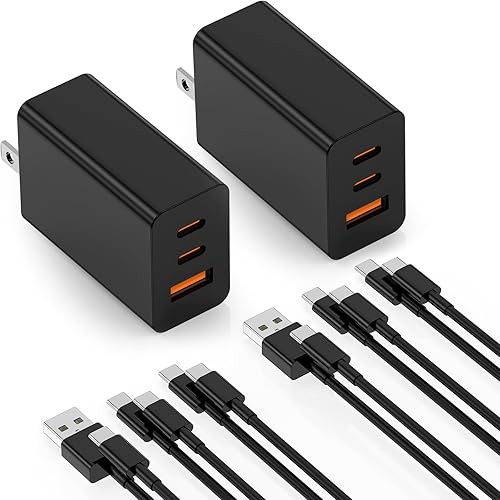 Miniatura 8 de Cargador rápido USB-C de 65 W, bloque de carga de 3 puertos y cable USB-A a C de 3+3 pies y 6+6+10+10 pies tipo C a C para Samsung Galaxy Negro