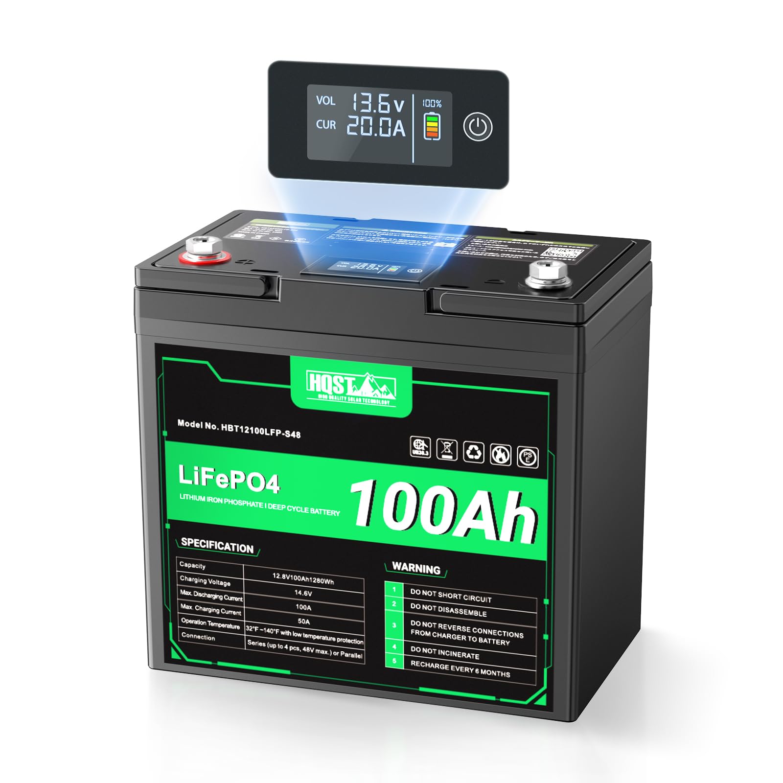 HQST 12V 100Ah LiFePO4 Battery Group 22NF Mini