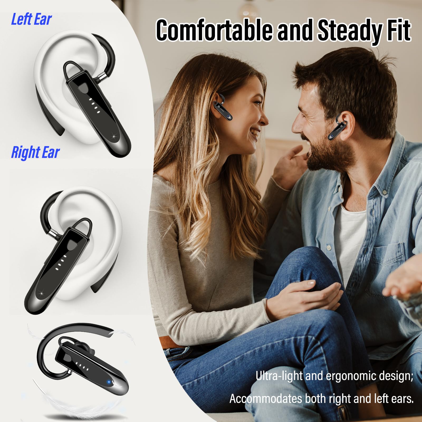Atheewon Bluetooth Headset Wireless Freisprech Telefon mit Headset mikrofon Freisprech-Bluetooth-Ohrhörer mit 20 Std Sprechzeit, 180 Std Standby, Handy Headset für Business/Büro/Autofahren, Schwarz
