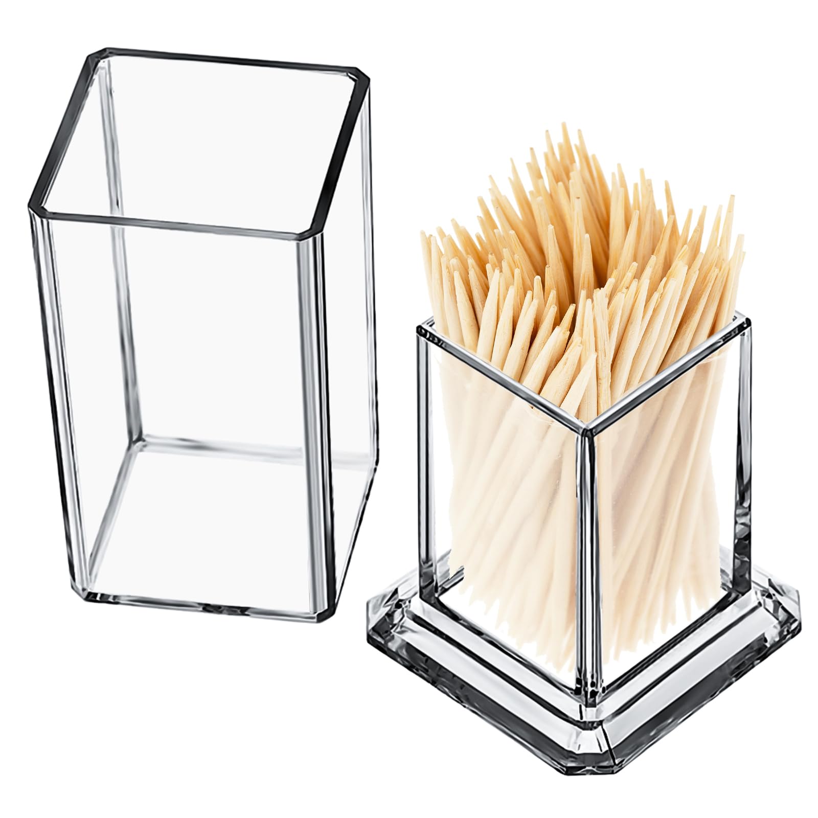 2er Pack Toothpick Holders,Acrylic Toothpick Cotton Swab Holder Dispenser Organizer Clear Storage Box with Lid