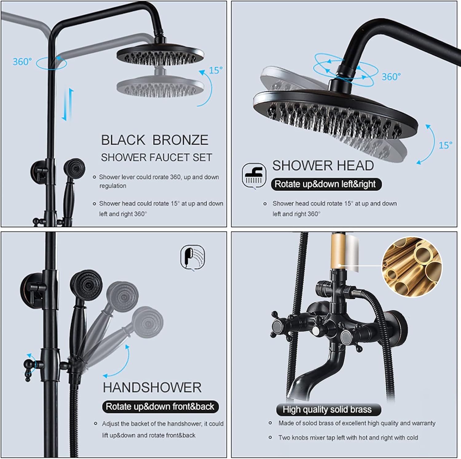 Oil Rubbed Nickel Adjustable Height Rainfall Shower System