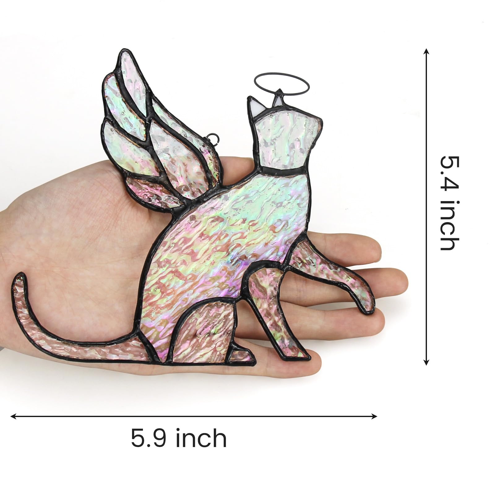 Stained Glass Featuring a Holographic Angel cat, Memorial Gift for The Loss of a cat, Intended to be Hung on a Window as a Remembrance of The cat That has Passed Away