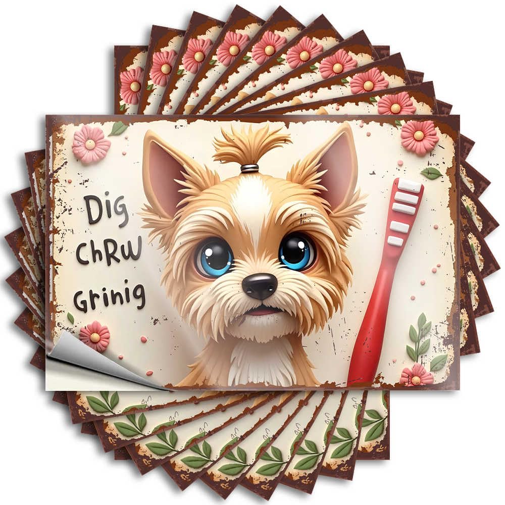 Tattoo Small Vinyl Decals, Man Cave Accessories Waterproof Case Stickers for Water Bottle | Adorable Yorkshire Terrier with Toothbrush: A Whimsical Floral Ba Perfect for Fall(12X18CM)