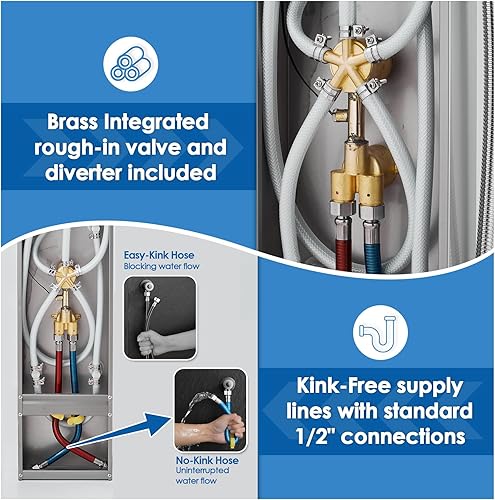 Miniatura 6 de ROVOGO Sistema de torre de panel de ducha LED con ducha de lluvia y cascada, chorros corporales y portátil, columna de ducha de acero inoxidable con