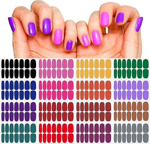 Miniatura 8 de SILPECWEE 16 hojas de calcomanías de esmalte de uñas rosa y rojo, envolturas completas para mujeres, tiras de esmalte de uñas, tiras de uñas de gel,