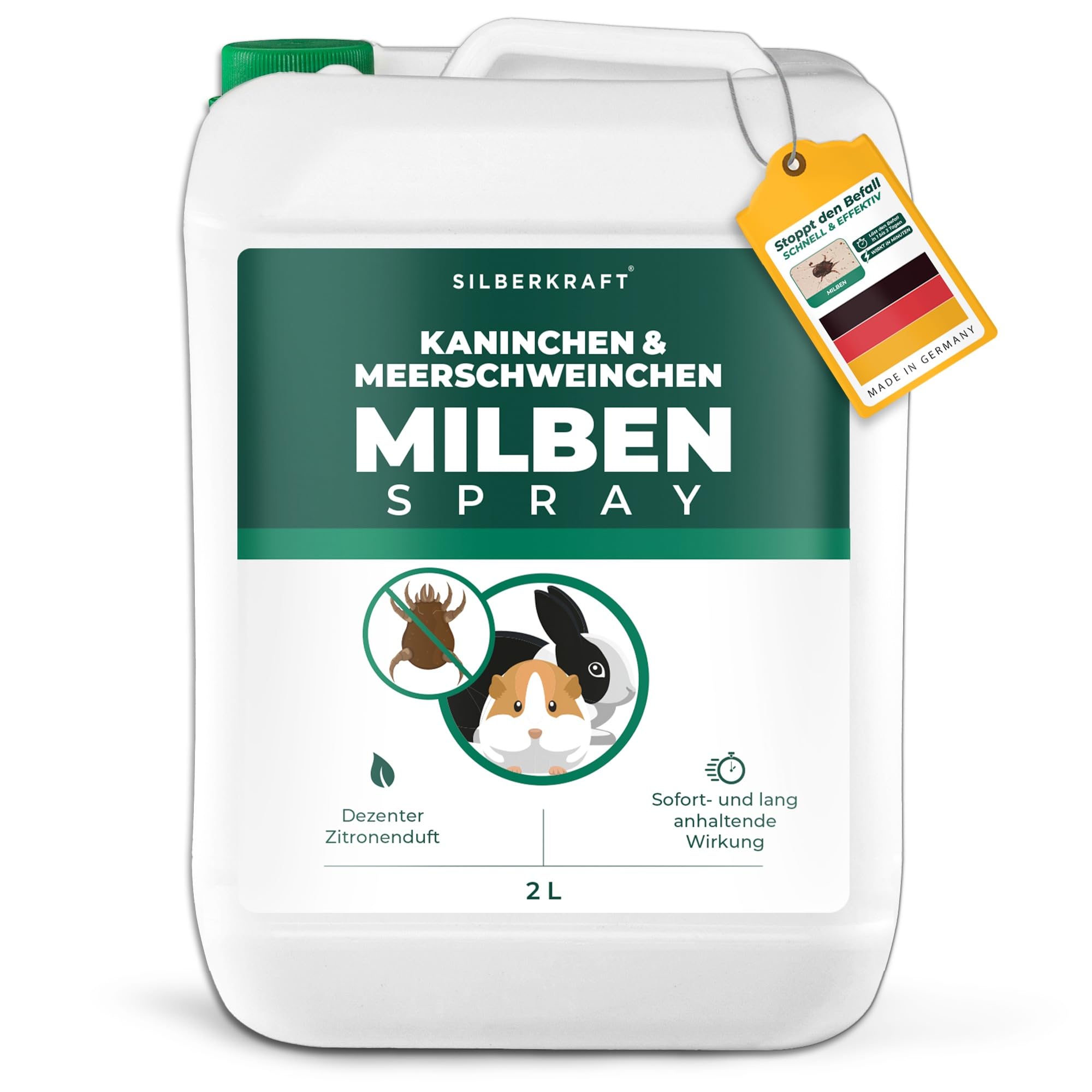 Silberkraft Milbenspray 2 L - Milbenabwehr für Hamster, Meerschweinchen & Nager - Repellent mit Geraniol - Spray für Fell & Käfig - Sofort- & Langzeiteffekt
