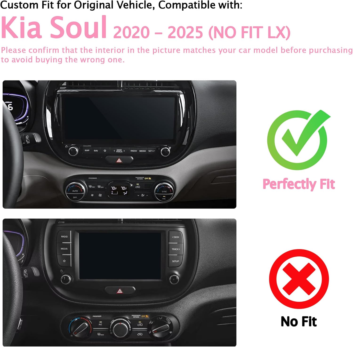 for 2020-2025 Kia Soul Accessories, 4PCS Premium Aluminum Decorative Switch Ring Trims Knob Cover Set, Interior Upgrade | Scratch & Wear Resistant | Non-Slip Design (Pink)