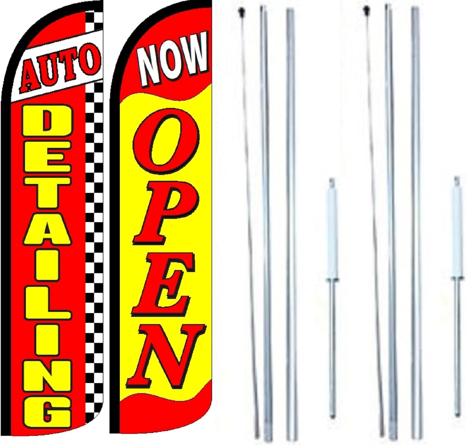 OnPoint Wares Auto Detailing Now Open King Flag Sign With Complete Hybrid Pole set - Pack of 2