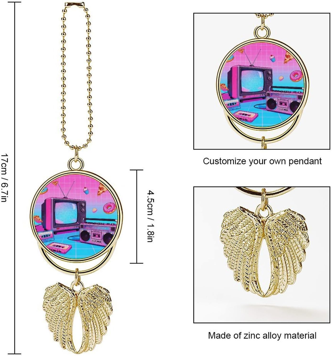 Gadgets Collage Rear View Mirror Hanging Ornament Silver/Gold Car Pendant Double-Sided Rearview Mirror Charms Car Interior Decoration Accessories Gift for Men Women Golden image 2
