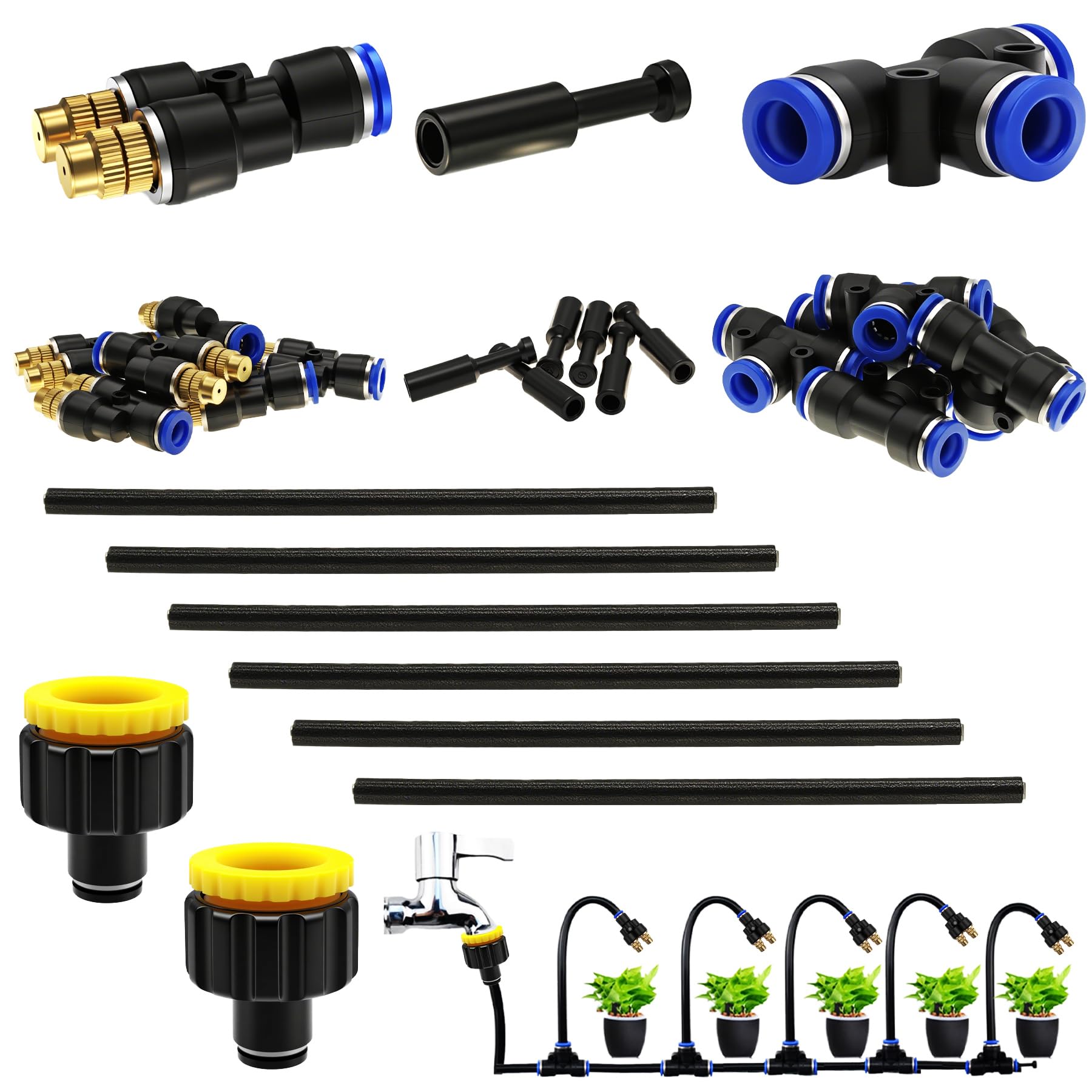 CESFONJER Kit De Boquilla Atomizadora De Doble Cabezal Tipo Y De Latón, Cabezales De Goteo De Riego Ajustables 360°, Con Adaptador De Conexión Rápida De 8 mm Para Riego De Césped, Terraza Y Jardín