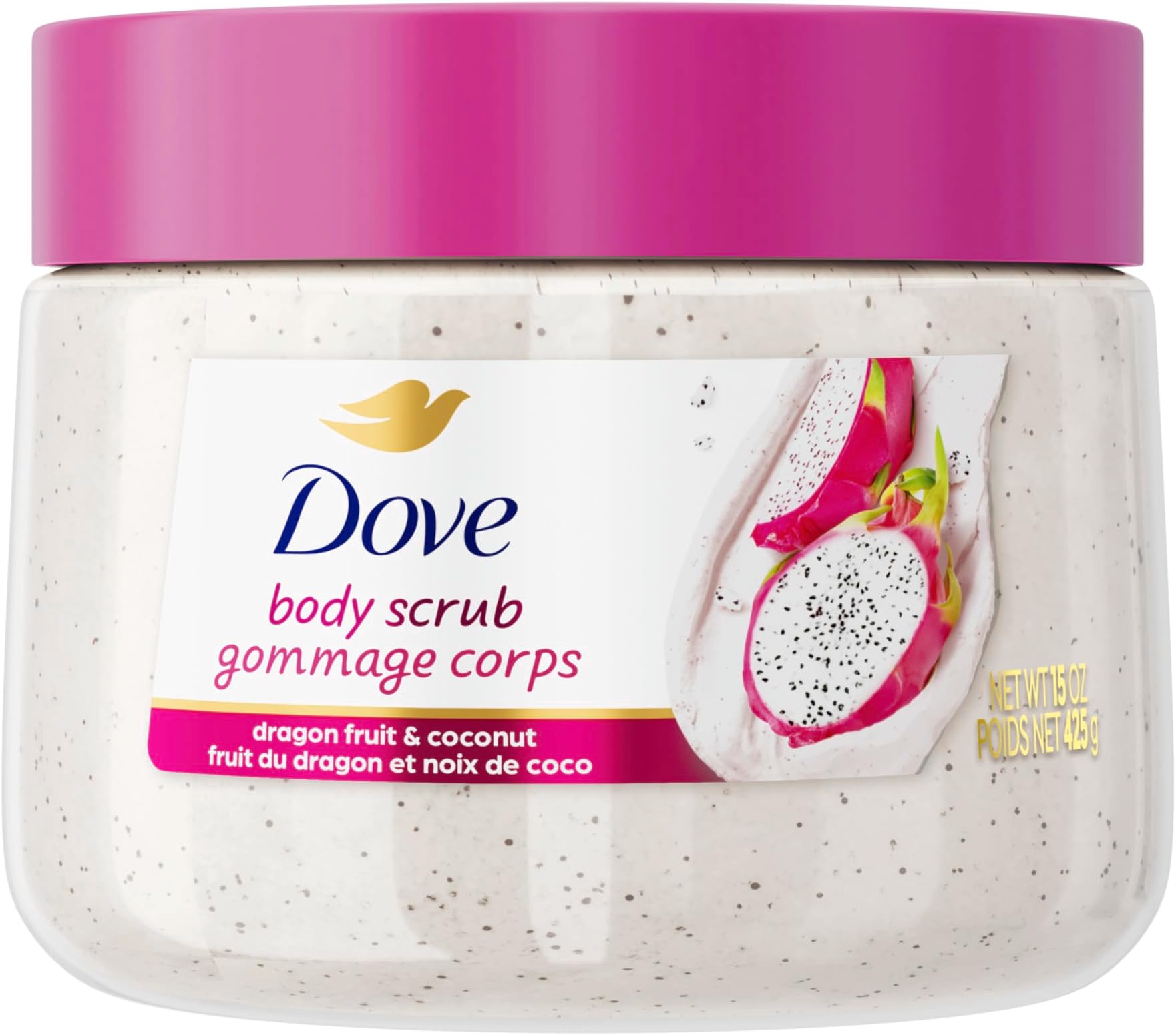Dove Body Scrub Dragon Fruit & Coconut Cream Body Scrub Exfoliates and Deeply Nourishes for Smooth, Radiant Skin 15 oz