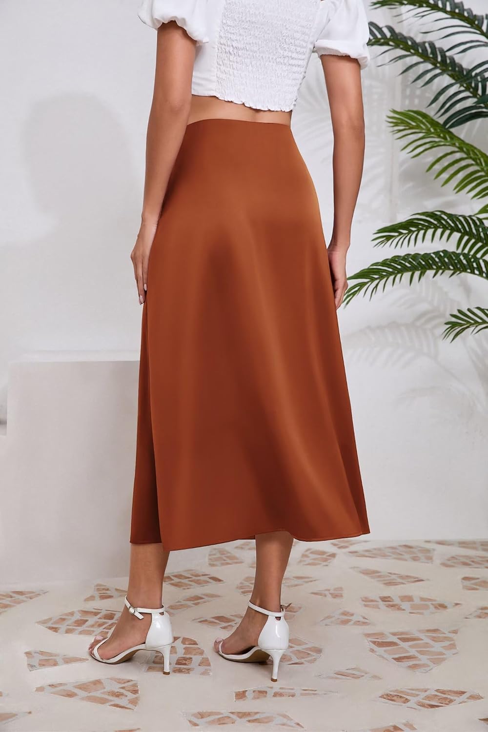 Women's Satin Skirts Dressy Casual 2025 Fall High Waisted Cocktail Silk Glossy Wedding Flowy Elegant A Line Long Skirt - Image 3