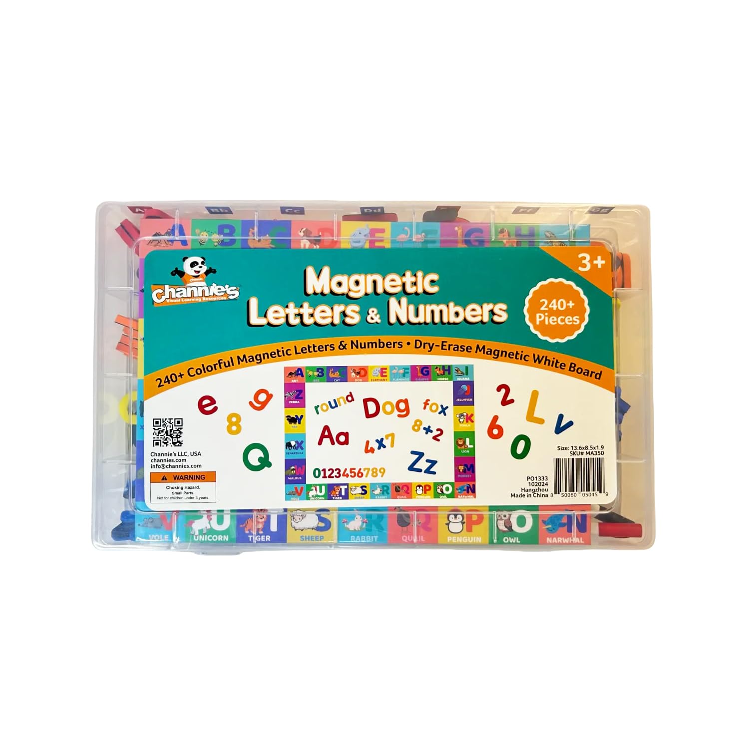 Channie’s Magnetic Letters and Numbers Set, 240+ Piece Educational Math & Alphabet Magnets with Dry-Erase Board, Hands-On Learning for Kids Ages 3+, Ideal for Early Literacy & Numeracy