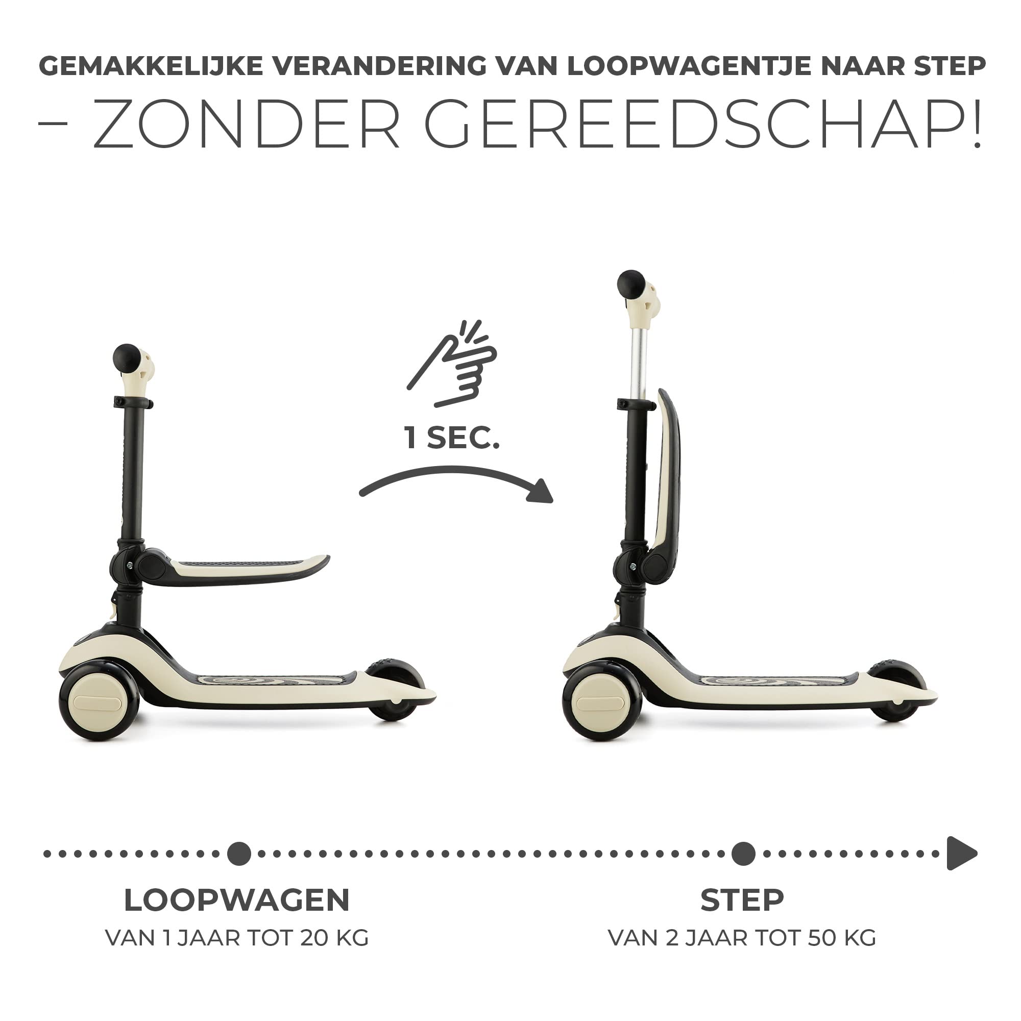 Kinderkraft Halley, Patinete 2 en 1, para Niños, Ajustable, Draisienne, Triciclo, Multifuncional, Bici, 3 Ruedas, LED, De 2 años hasta 50 Kilos, Blanco