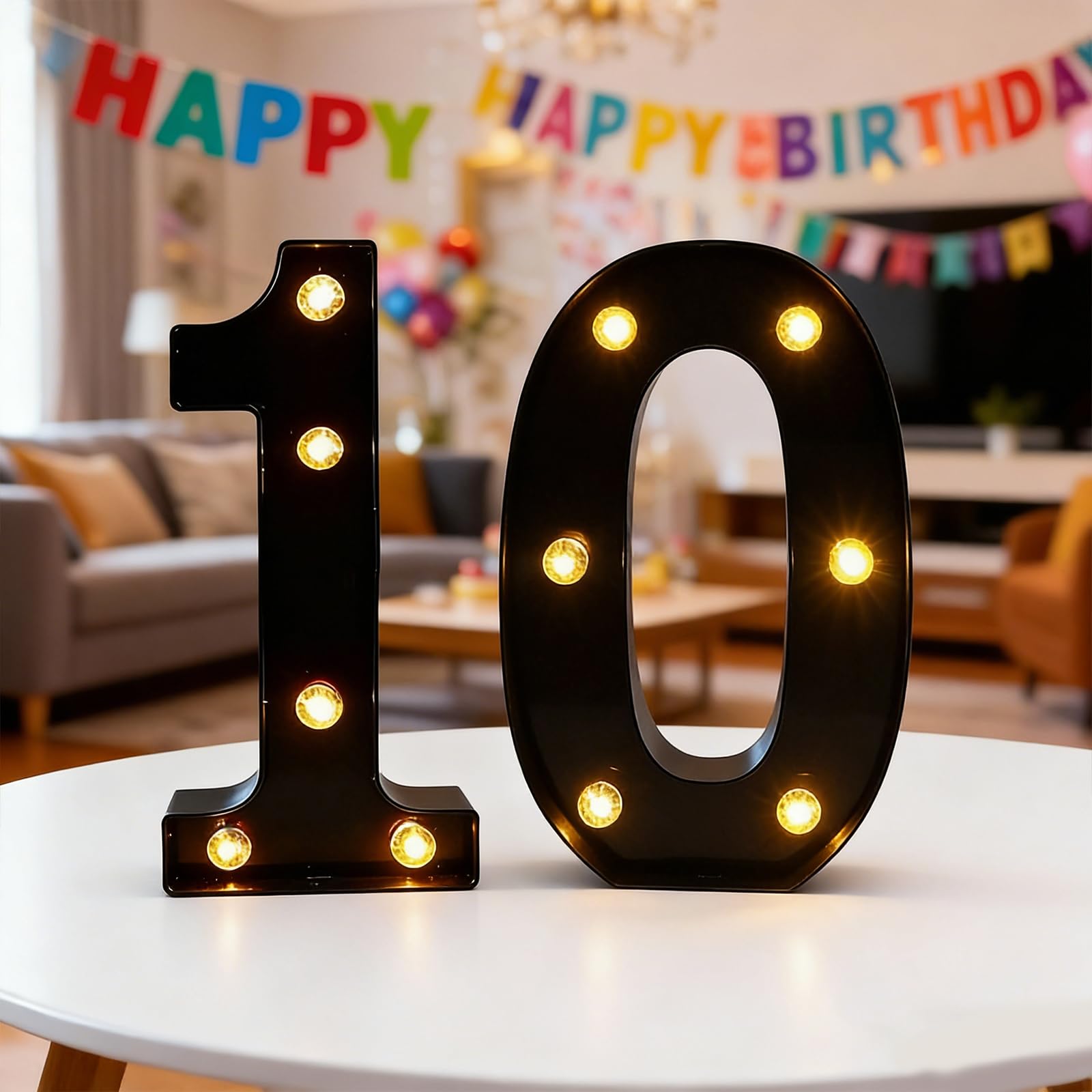 LED Light Up Numbers, 8.5inch Marquee Numbers Lights for 10th Birthday Decorations, Black Light Up Number Sign for 10th Birthday Wedding Anniversary Table Wall Party Decor โ image 1