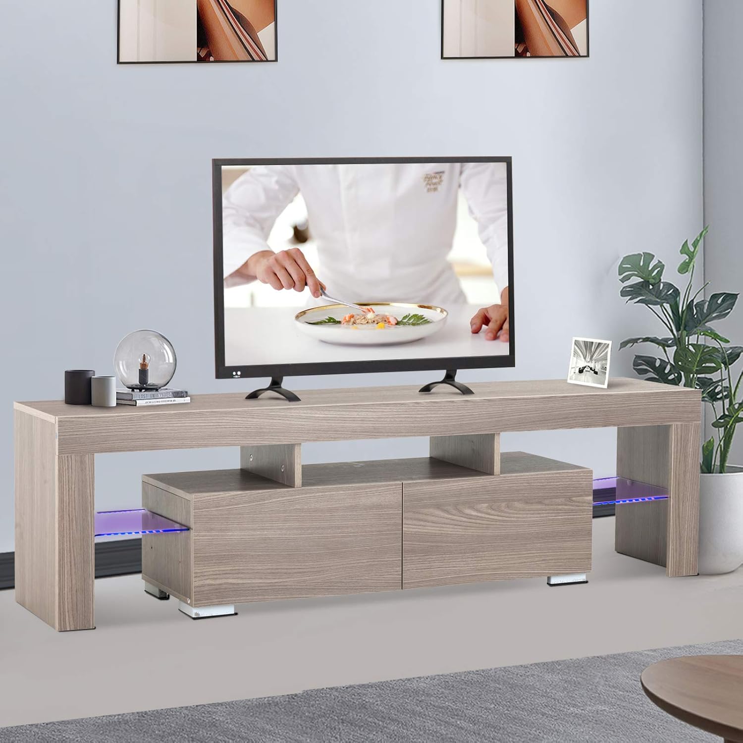 mecor Modern TV Stand with LED Lights, 65 Inch TV Stand