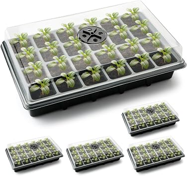 24XL Cell Seed Starter Tray with Dome, 5-Pack 2" Plug Seedling Trays Total 120 Cells, Plant Germination Tray with Humidity Vented Lid and Base, Mini Propagator Plant Greenhouse for Seed Growing