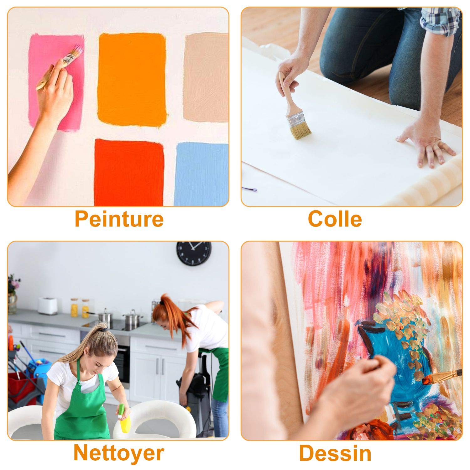 STARVAST Lot de 30 Pinceaux Peinture Professionnels, Pinceaux Plats avec Manche en Bois, Pinceau Peinture Murale Parfait pour Meubles, Muraux - 63.5MM