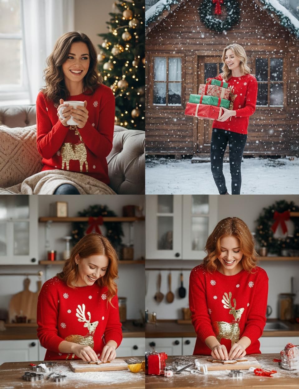 v28 Ugly Christmas Sweater for Women Reindeer Funny Merry Xmas Knit Sweaters - Image 6