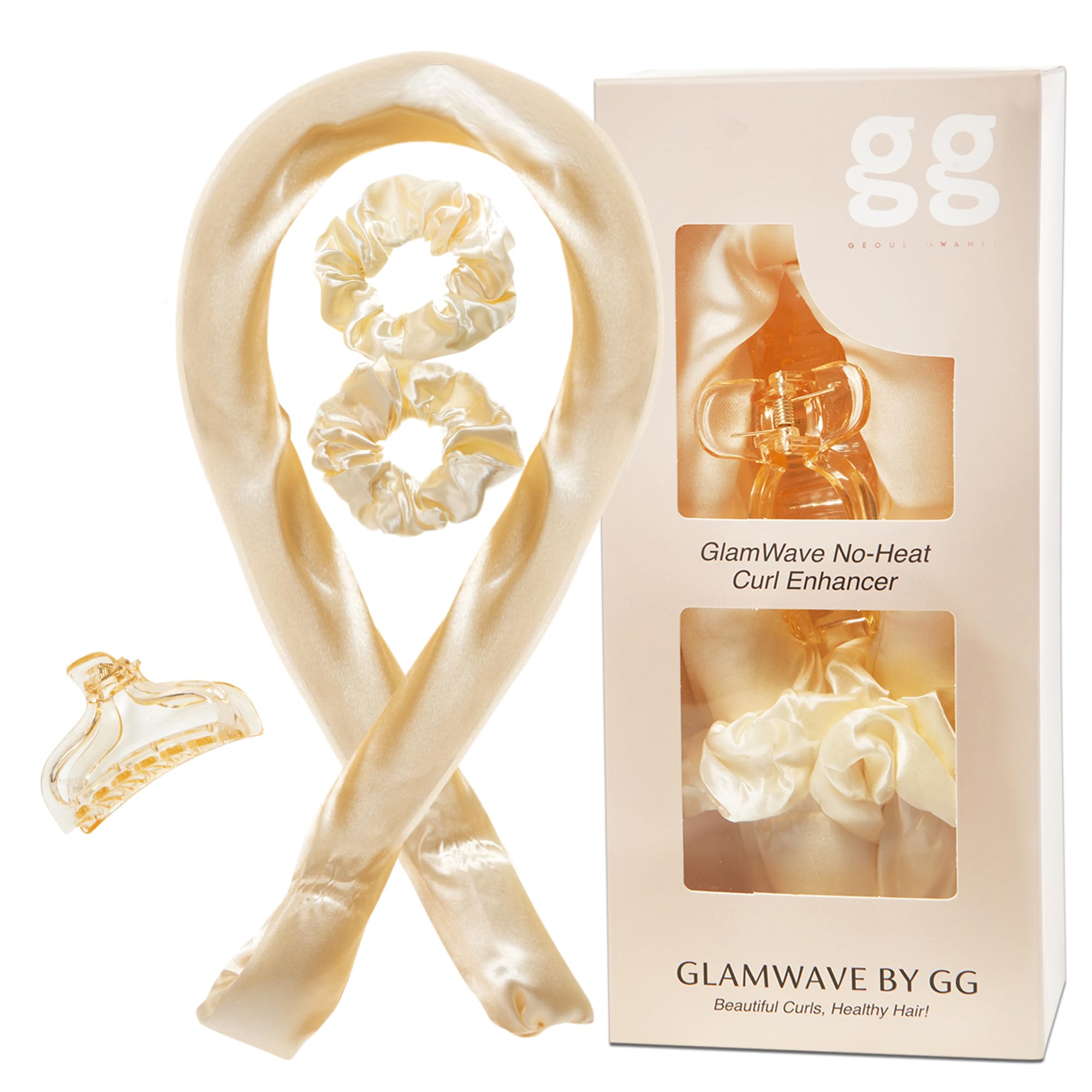 Geoul Gwanli GLAMWAVE Heatless Curling Rod - Satin Scrunchies, Reusable Hair Curler, No Heat Damage (Vanilla Hair Curlers, One Size)