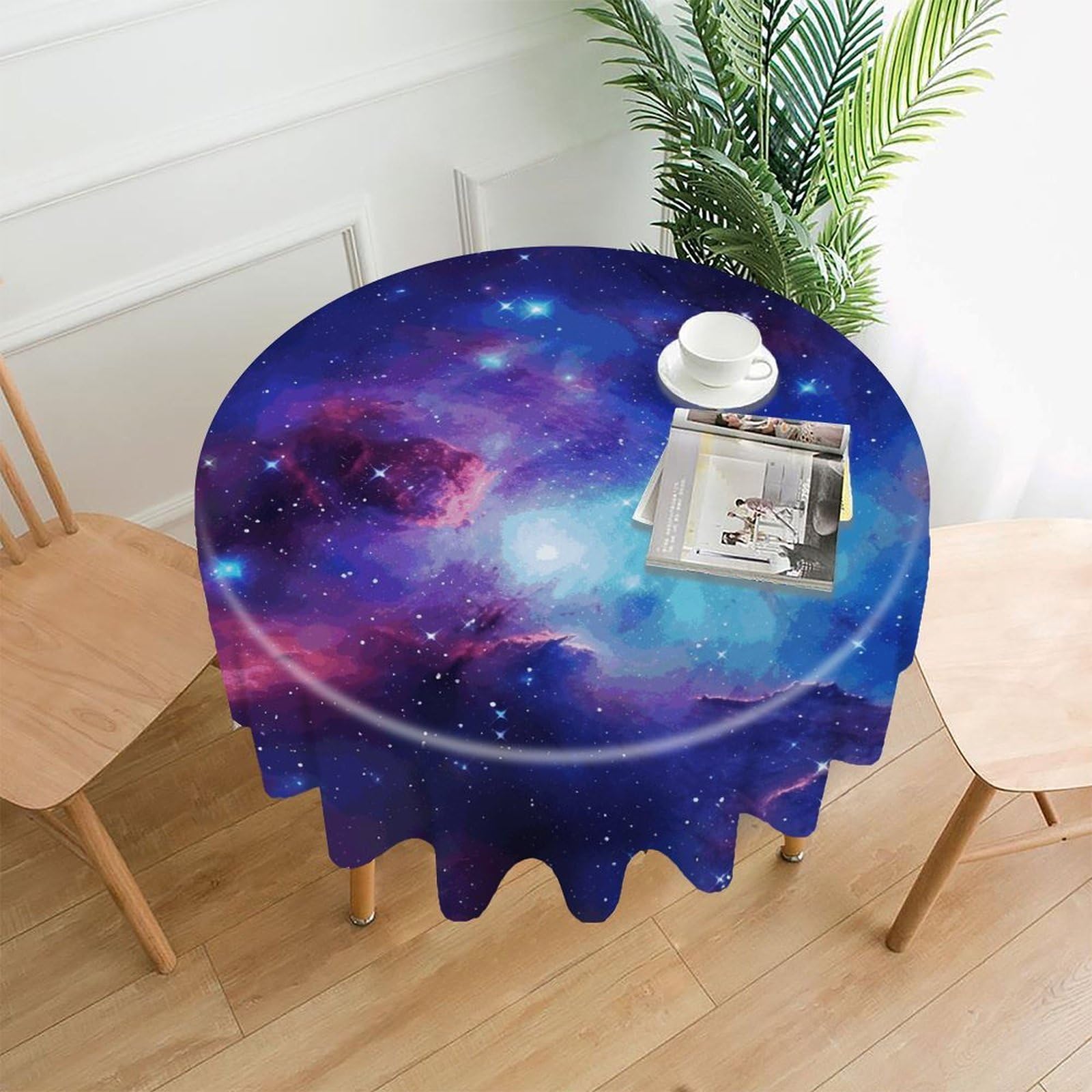 Galaxy Tablecloth Exquisite Wrinkle-Free Straight-Edge Round Table Cloth Anti-Fading Premium Polyester Tablecloth Waterproof Folding Table Cloths for Tables Decor
