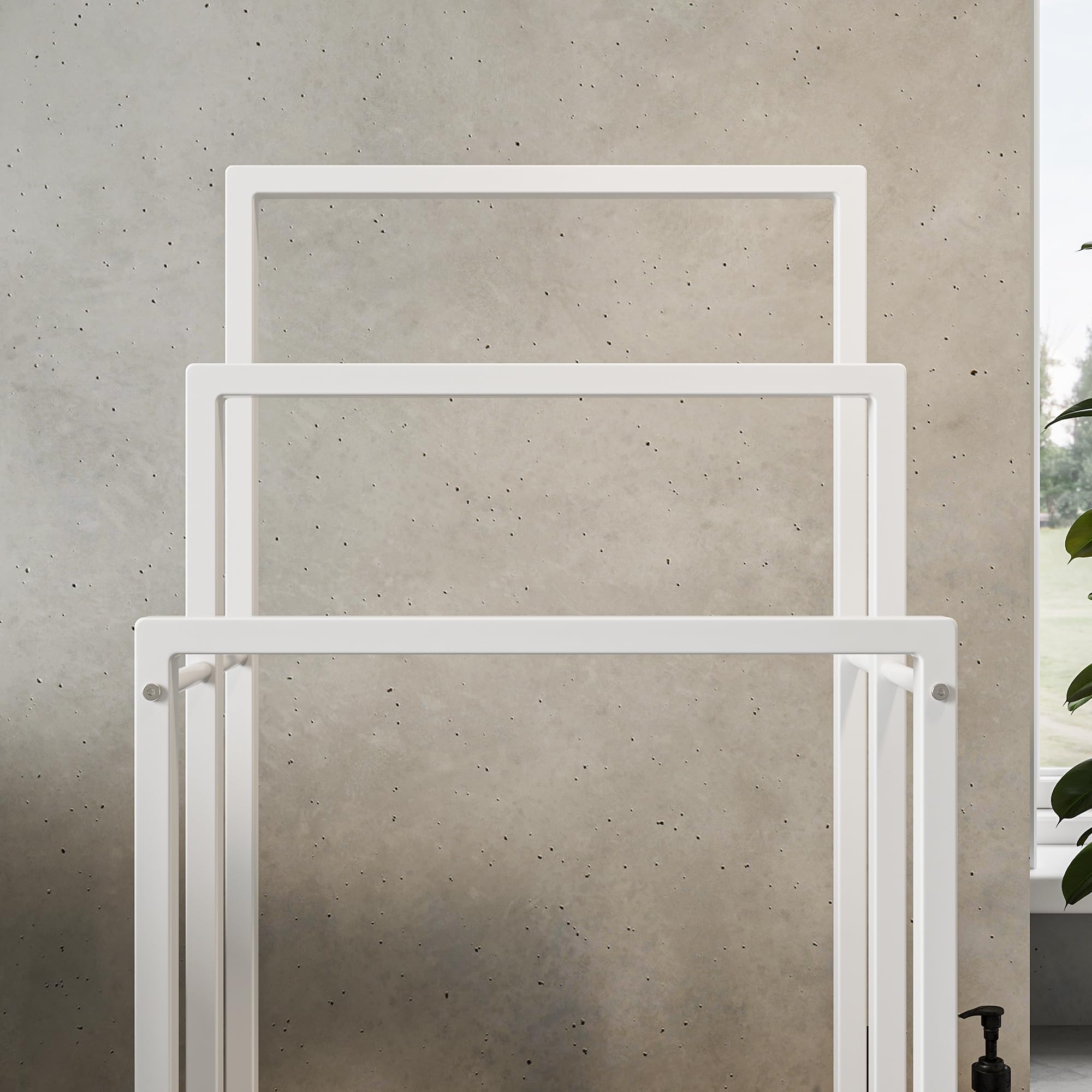 Porte-serviettes sur pied avec 3 barres porte-serviettes, porte-serviettes de salle de bain, en acier, blanc