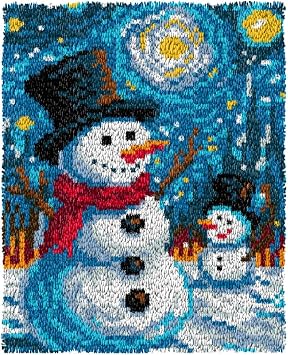 ZFFLYH Latch Hook Kits for Adults DIY Crochet Yarn Rugs Hooking Craft Kit Colour Pre-Printed Canvas Rug Cross Stitch Crocheting Embroidery Tapestry Home Decoration 20.5X15,Starry Sky Snowman
