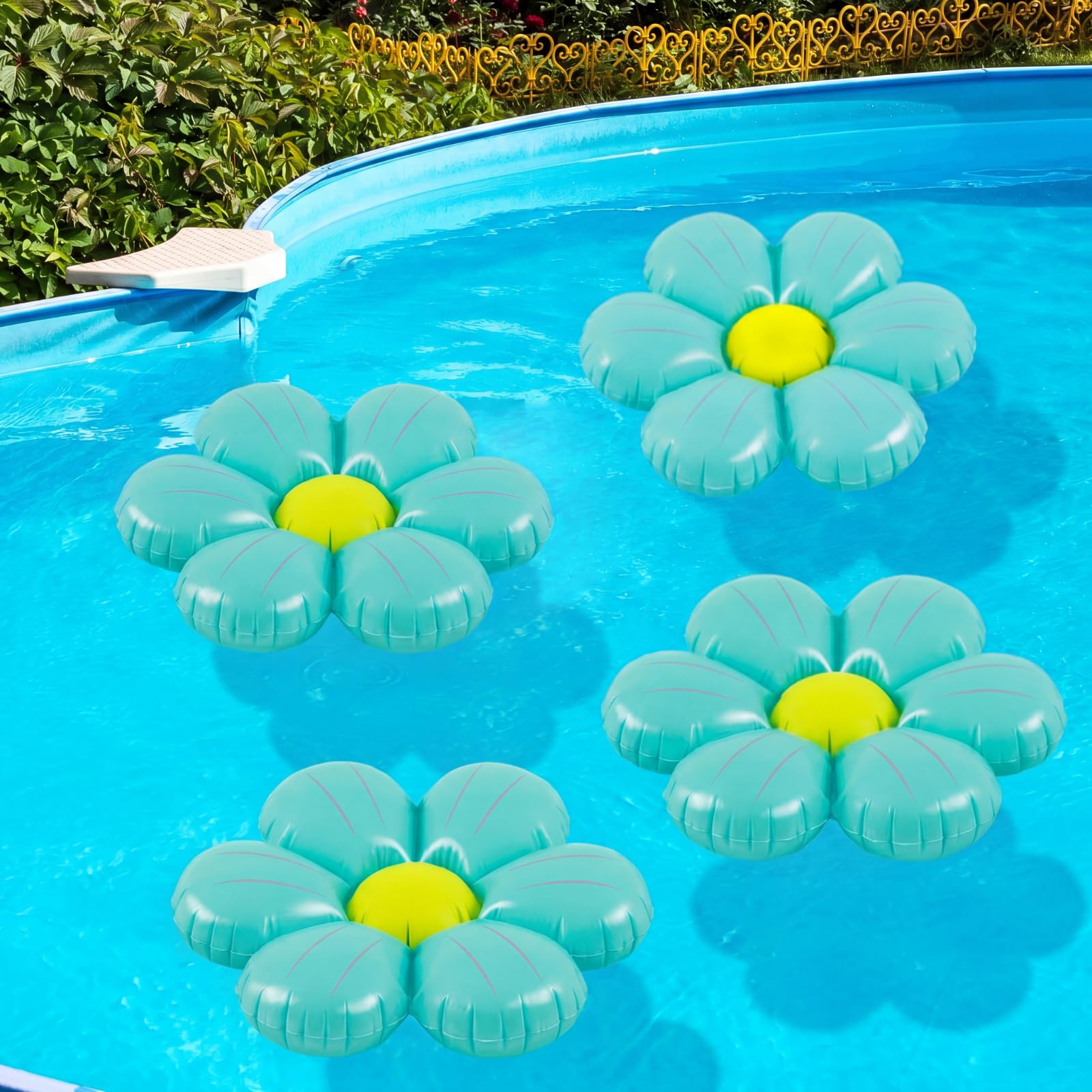 ShinyRelief 4 Pieces Flower Pool Floats 20 Inch Inflatable Swimming Pool Decorations Daisy Shape Inflatable Floats for Summer Holiday Beach Hawaii Bachelor Party Accessories — image 1