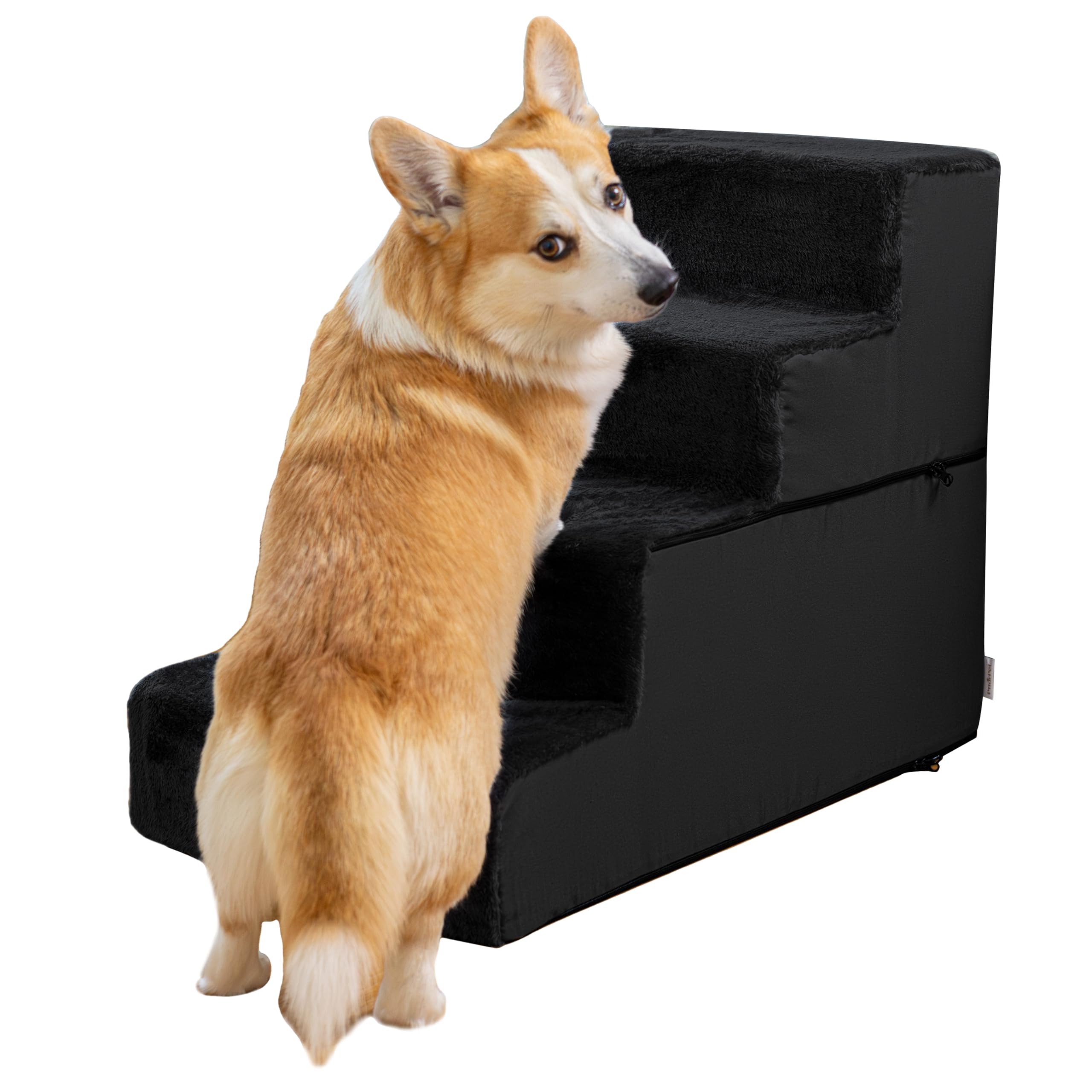 Scala per cani per letto e divano – 4 gradini altezza 58 cm – Schiuma per cani di piccola taglia – Scala per animali domestici sicura e stabile – Rivestimento rimovibile lavabile – Nero