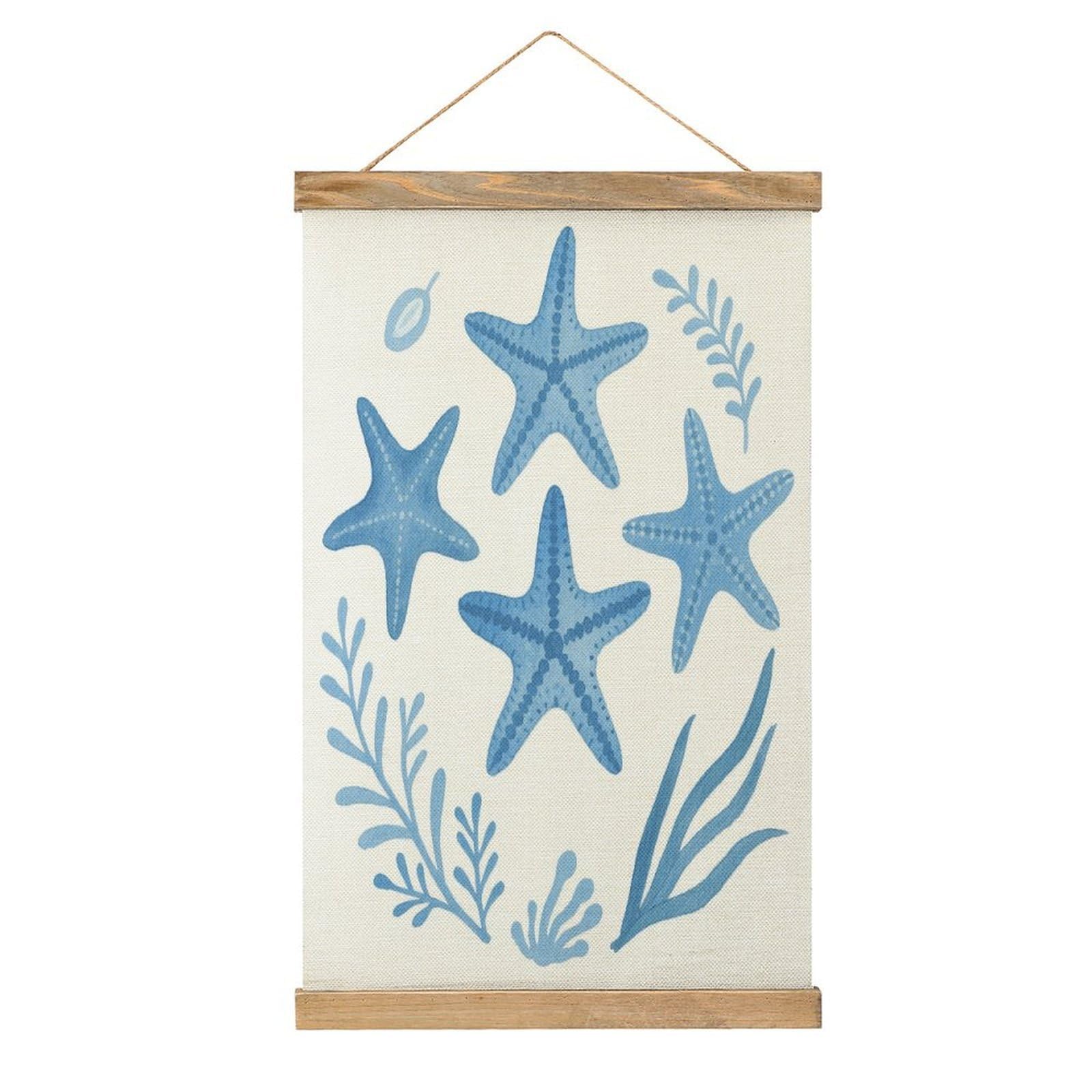 VstaDank Summer Ocean Beach Hanging Poster with Wooden Frame Modern Linen Hanging Painting Retro Style Wall Decor Art Painting for Living Room,Bedroom Decor Poster Frame 20.4x13.1inch