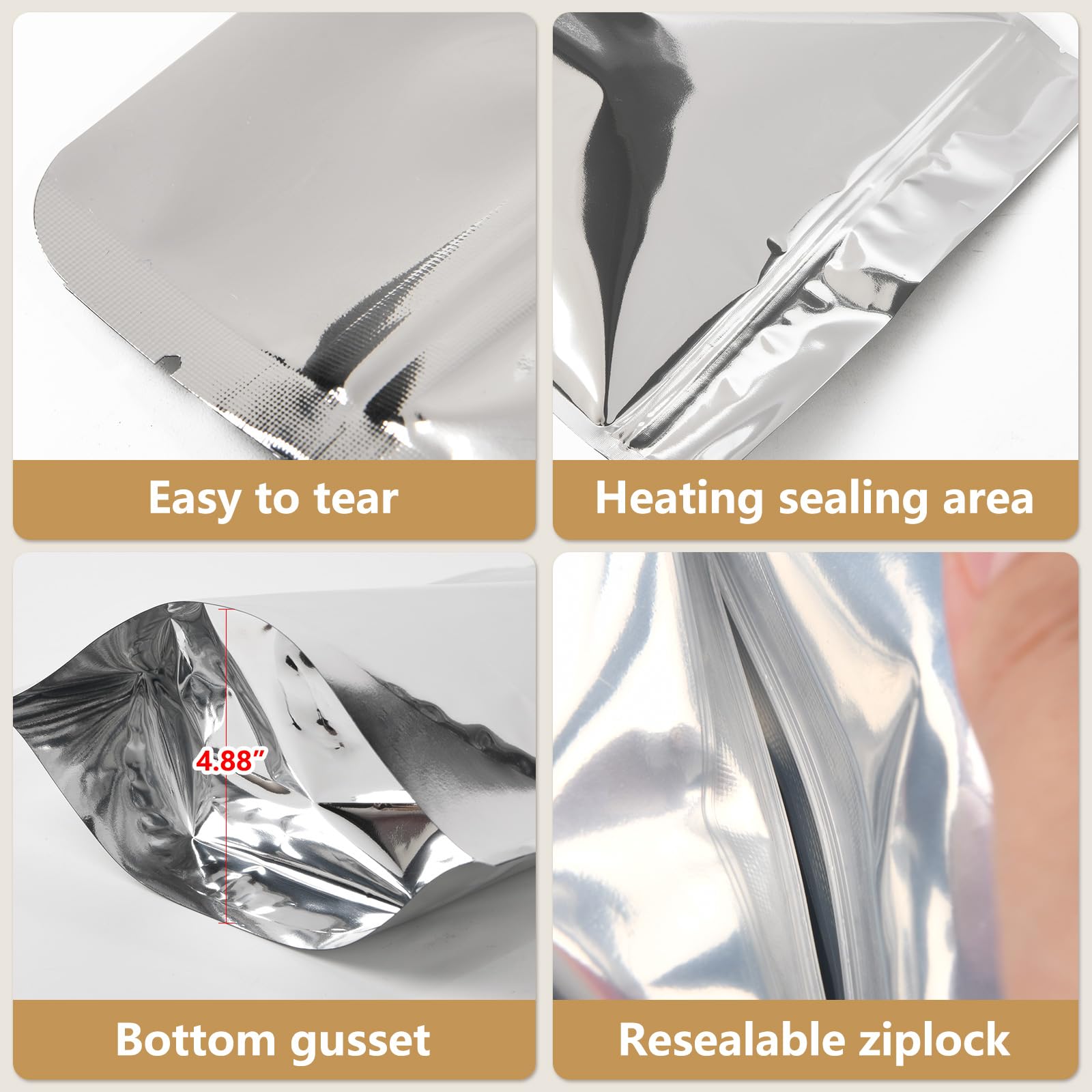 Confezione da 50 sacchetti in Mylar da 1 gallone con assorbitori | Sacchetti in Mylar per la conservazione degli alimenti, 25,4 x 35,5 cm, grandi sacchetti in Mylar per conservare riso
