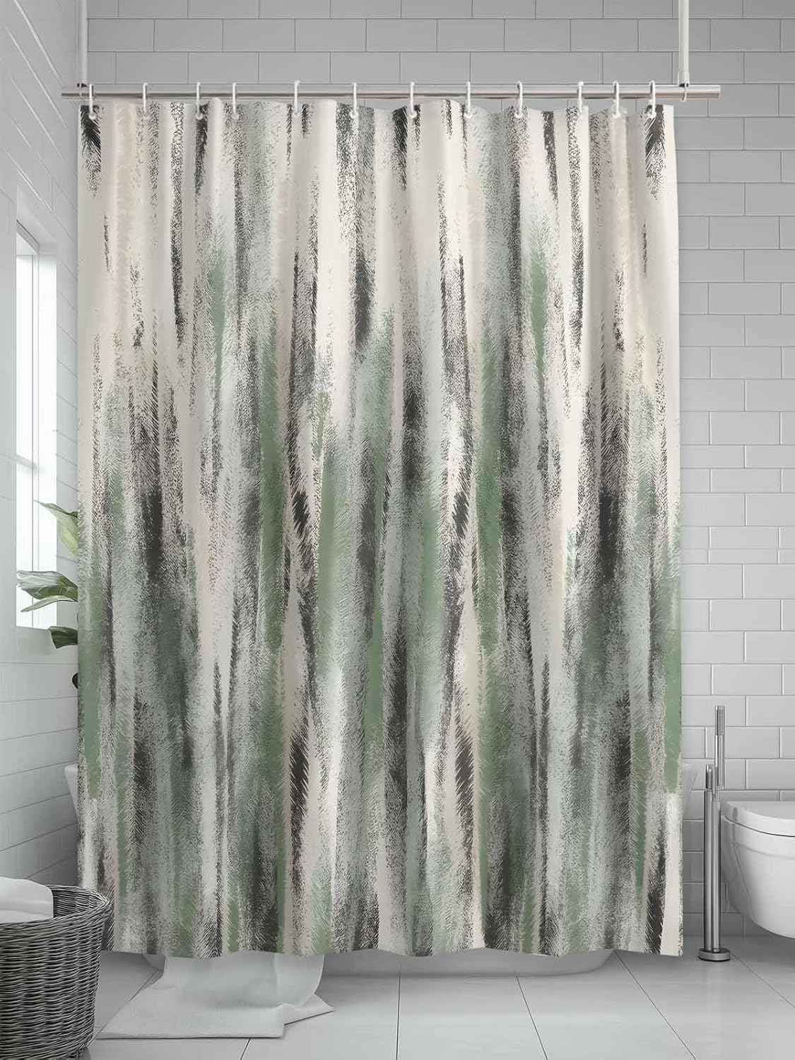 Dark Green Beige Ombre Shower Curtain Set - Standard 72" x 72" Washable Bathtub Curtain with 12 Hooks, Modern Oil Painting Abstract Art Aesthetics Waterproof Fabric Stall Shower Curtains for Bathroom