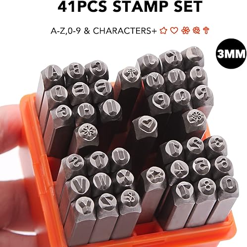 Miniatura 2 de Tlimus Juego de 41 sellos metálicos de números y letras, 0.118 in (18 pulgadas) (A-Z y 0-9 + corazóntrébolflorestrellacruz) herramientas de