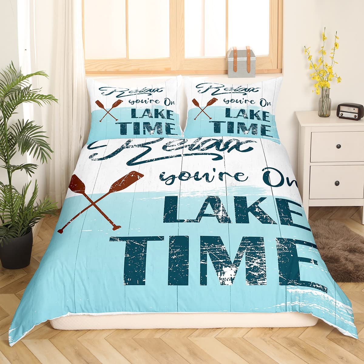 Lake Duvet Cover For Lake House, Boating Bedding Twin Size For Kids Boys Teens Adult, Lake Paddle Decor Comforter Cover Coastal Rustic Farmhouse Quilt Cover Lake House Decor For The Home, Blue White