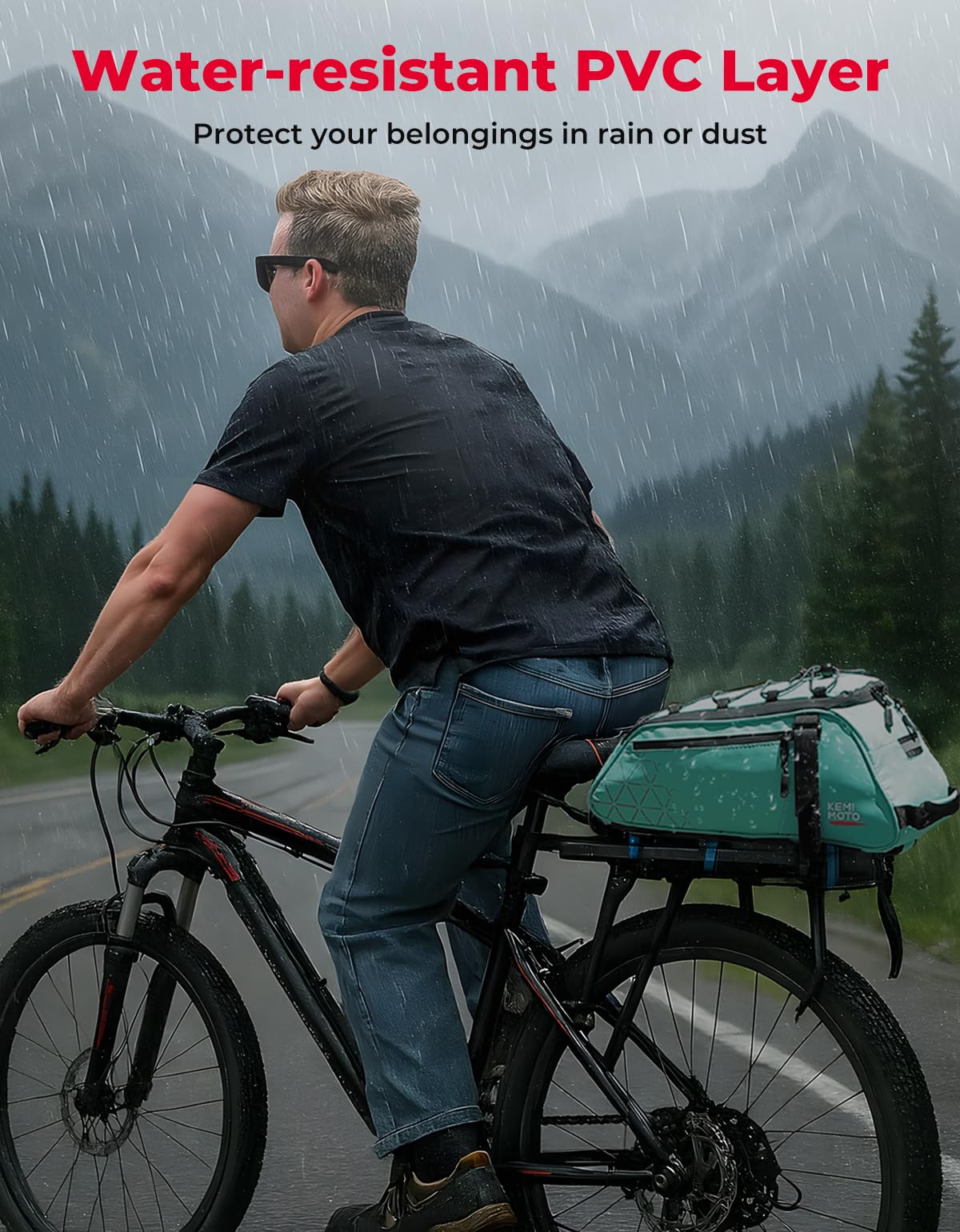 KEMIMOTO Borsa posteriore per portabici – 8L PVC impermeabile per bici da strada e mountain bike – Borsa nera per pendolari per la spesa e il ciclismo