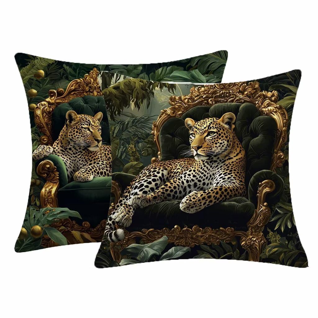 Housse de coussin extérieur imperméable léopard 60x60cm en lin avec zip pour jardin - Lot de 2