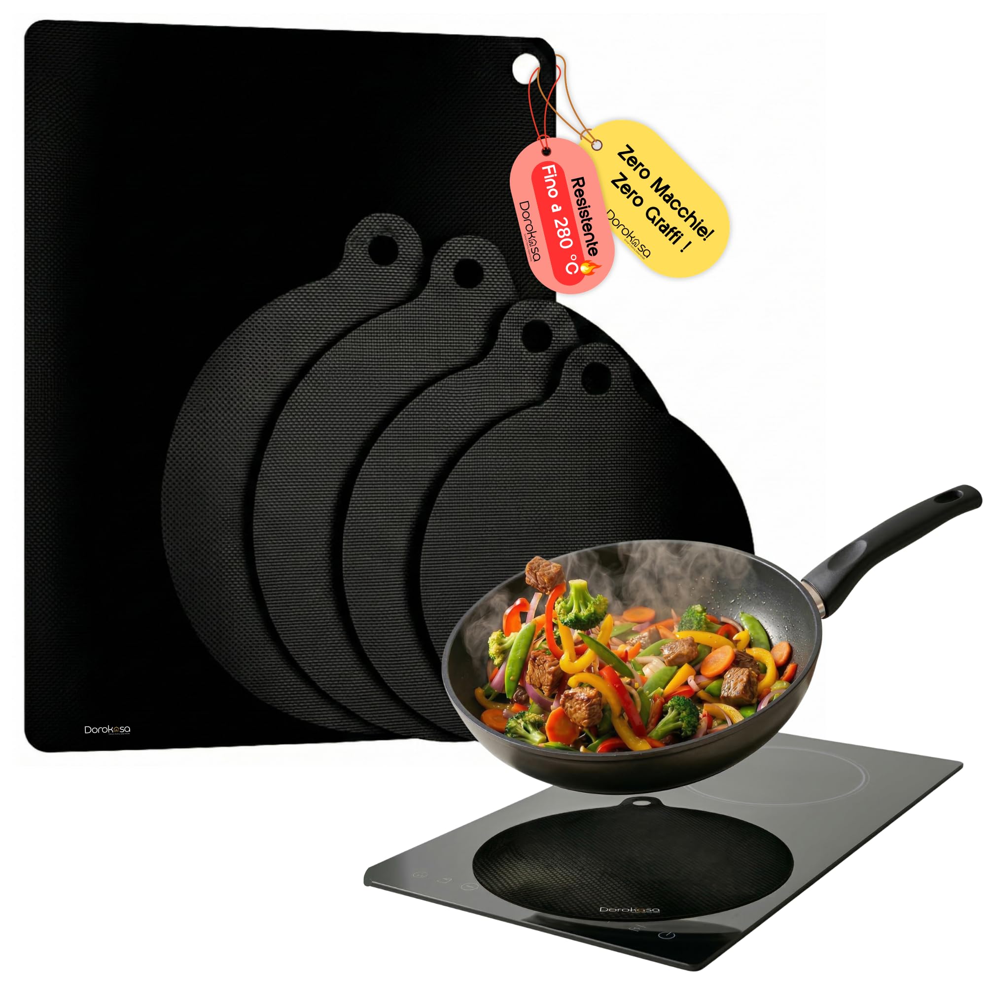 Protezione Piano Induzione 80x52 | Copri Piano Induzione | Tappetino Copertura Proteggi Piano Cottura | Set 5 Tappetini 3x22cm 1x24cm 1x25x35cm | Sottopentola Antigraffio Copri Piastra Induzione - 2