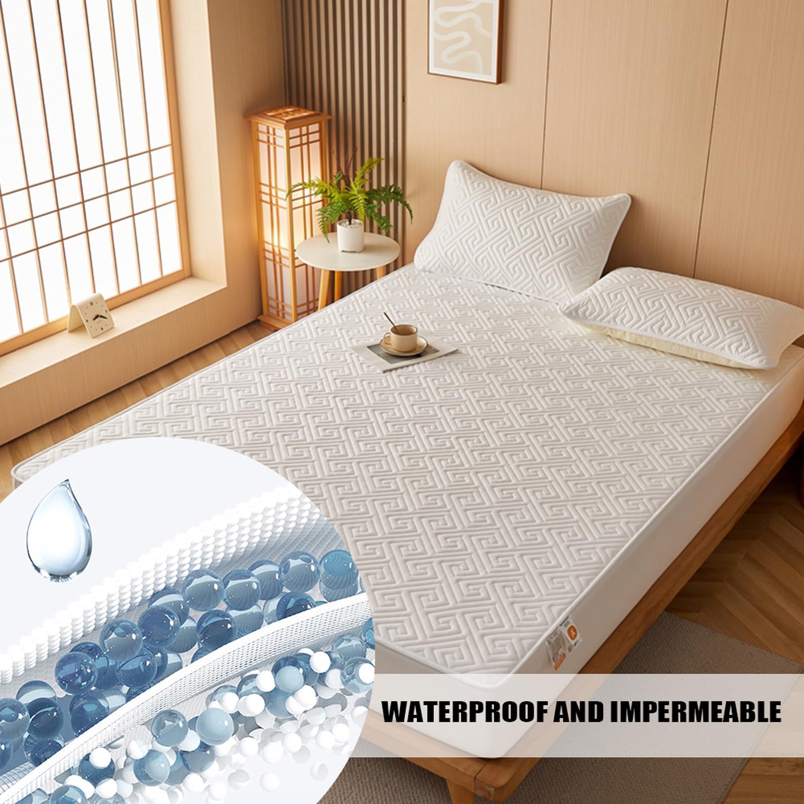 Lenzuolo con angoli extra profondi e impermeabile, 200 x 220 cm + federa da 30 cm, coprimaterasso in spugna per la massima protezione e comfort del letto
