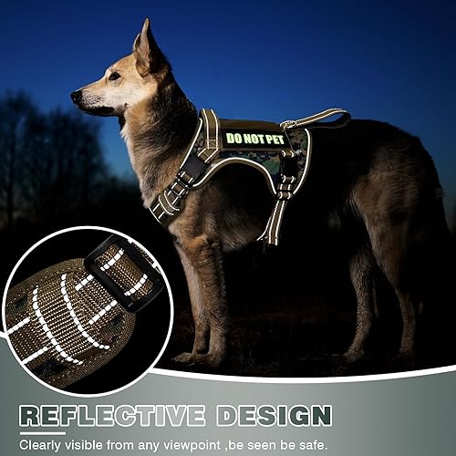 Miniatura 36 de WINSEE Arnés táctico para perro, arnés sin tirones para perros medianos y grandes con asa y Molle, arnés de servicio militar para perros pequeños