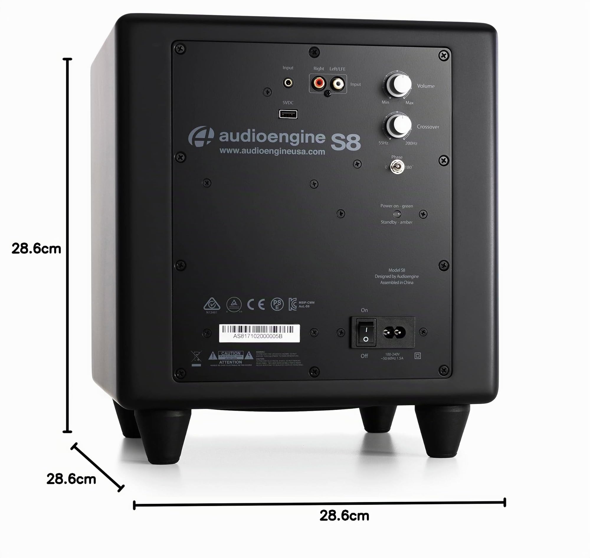 Audioengine S8 Powered Subwoofer Speaker - 250W 8-inch Home Subwoofer with Built-in Amplifier and Dual Audio Inputs for Home Speaker System (Black)