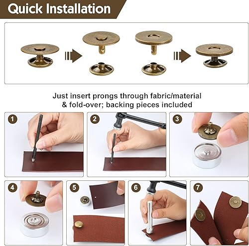 Miniatura 6 de Sopnom 20 juegos de botones magnéticos de 0.71 pulgadas con herramienta de instalación, broches redondos magnéticos, kit de botones para